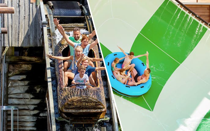 Family enjoying rides at Bellewaerde Theme Park and Aquapark.