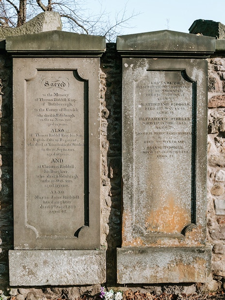 Gravestones of Thomas Riddell in Greyfriars Kirkyard, Edinburgh, featured in Harry Potter tour.