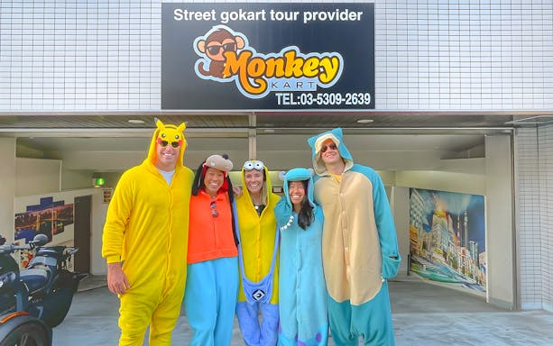 Group in costumes at Monkey Kart, Tokyo Go Kart and Photoshoot Experience, Gotanda.