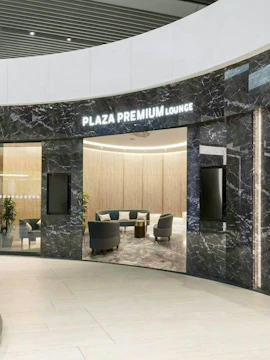 Plaza Premium Lounge entrance at Leonardo da Vinci-Fiumicino Airport Terminal 1.