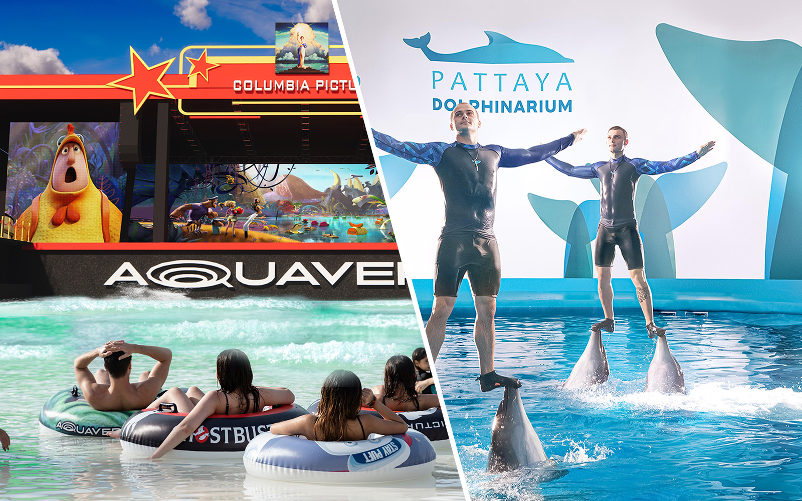 Visitors in tubes enjoying a Columbia Pictures Aquaverse show in Pattaya.