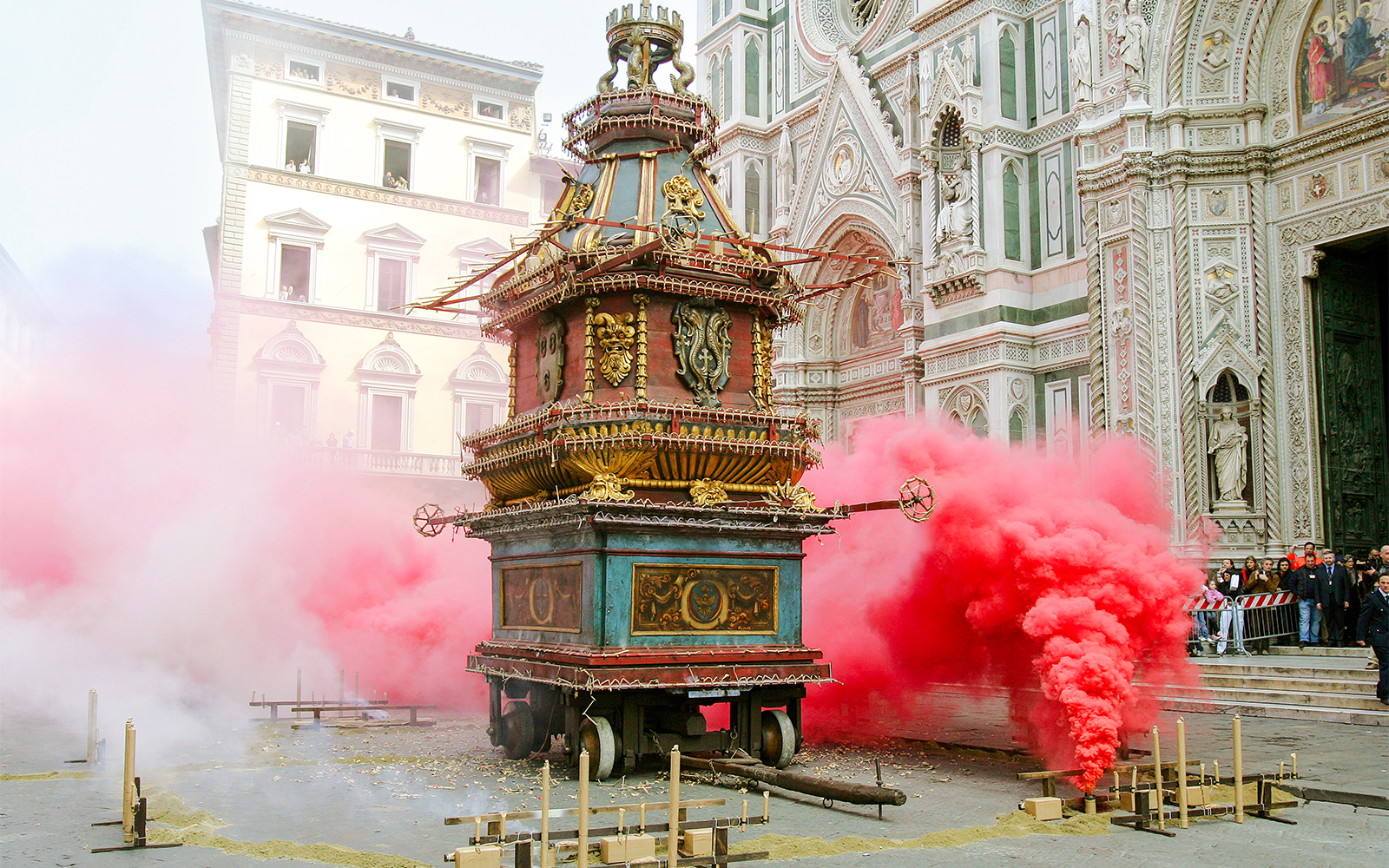 Scoppio del Carro event near Cathedral of Santa Maria del Fiore, Florence, during Easter celebrations.