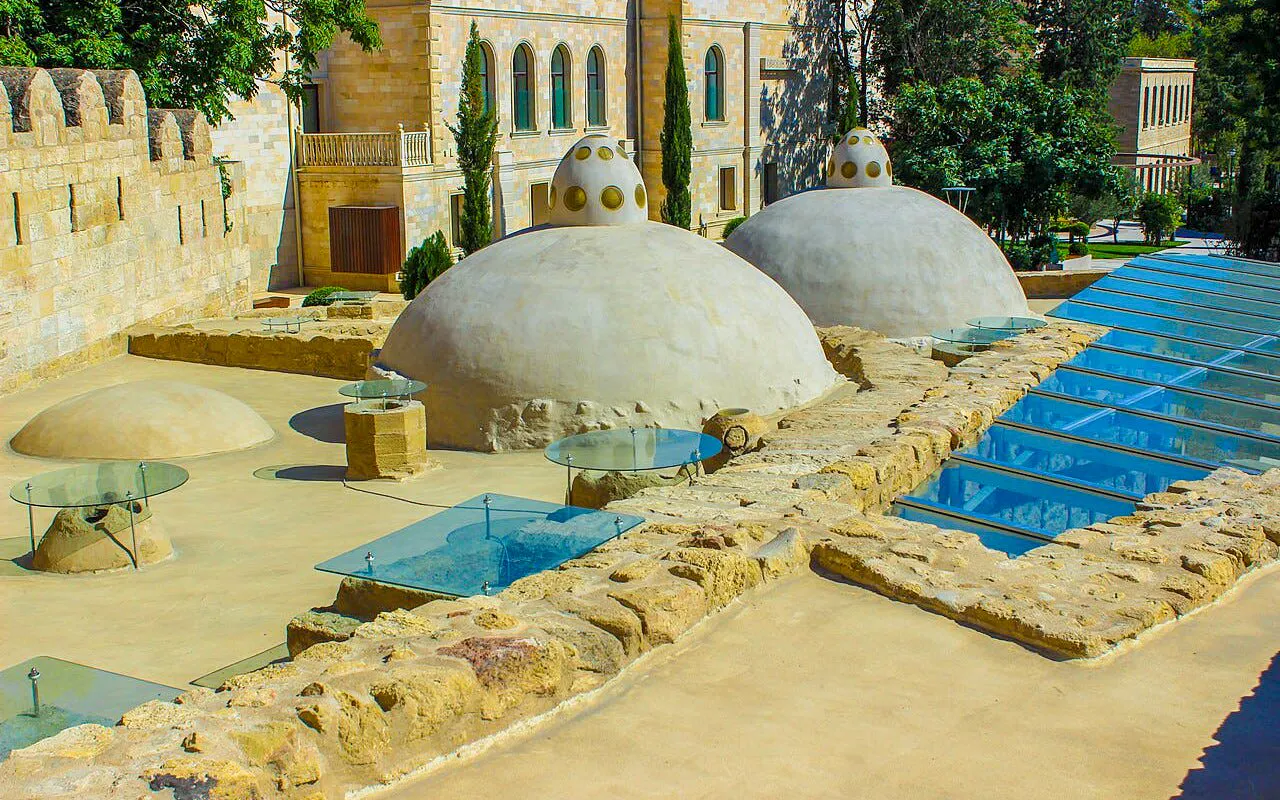 Underground Hamam domes and glass skylights in Baku, Azerbaijan.