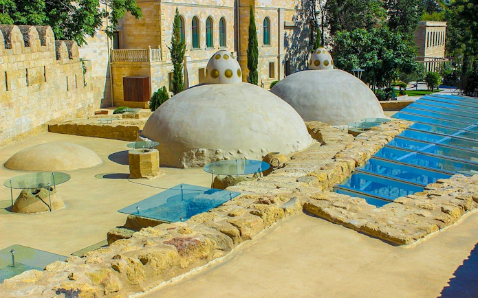 Underground Hamam domes and glass skylights in Baku, Azerbaijan.