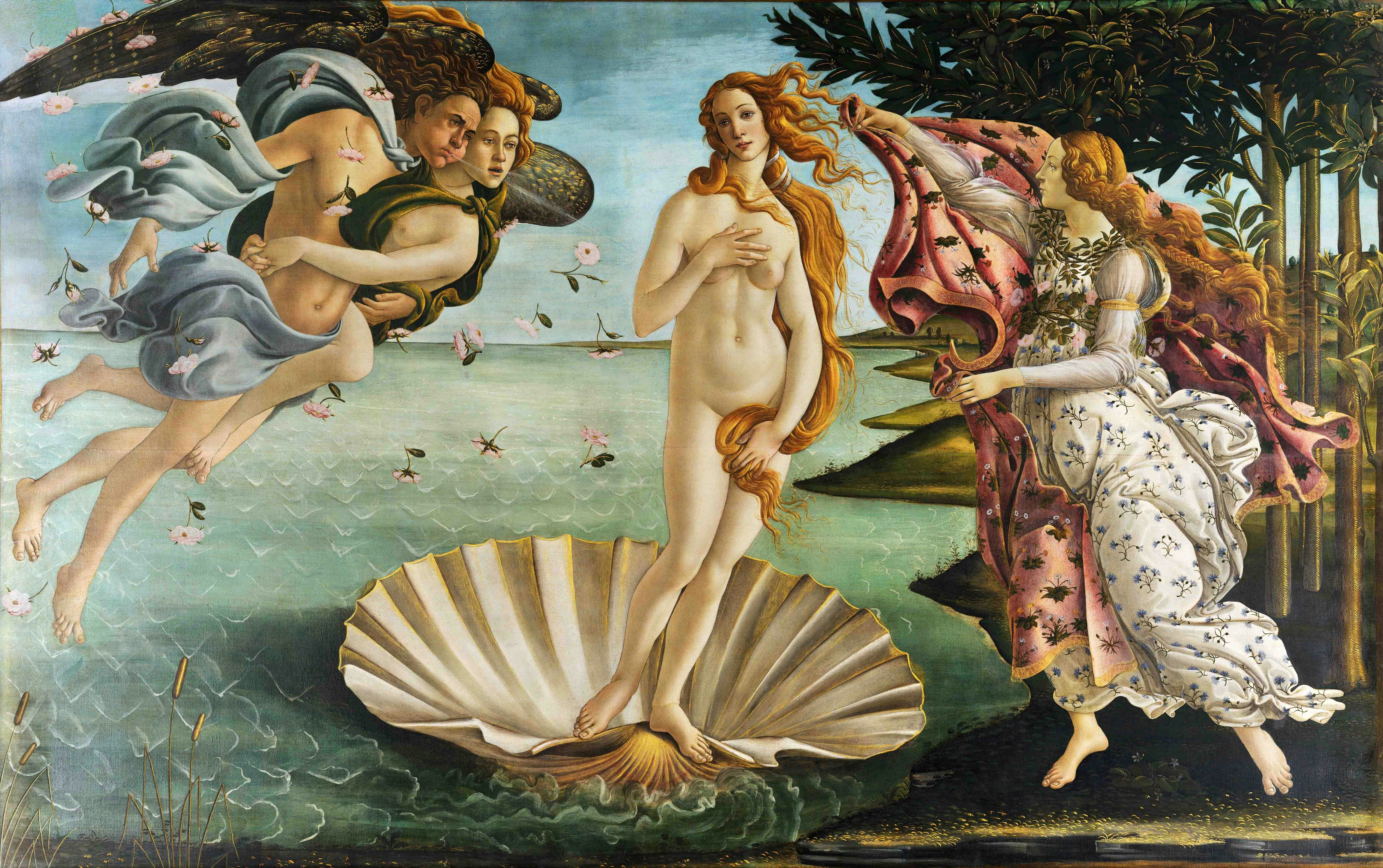 Sandro Botticelli's Birth of Venus painting at Uffizi Gallery, Florence, Italy.