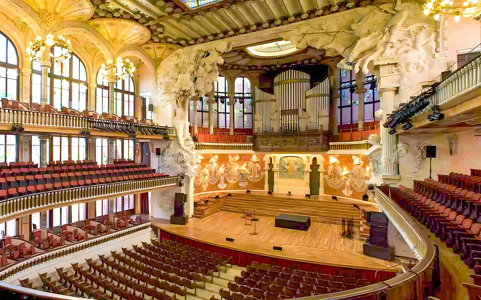 Palau de La Música Catalana interior, venue for Gran Gala Flamenco Show in Barcelona.