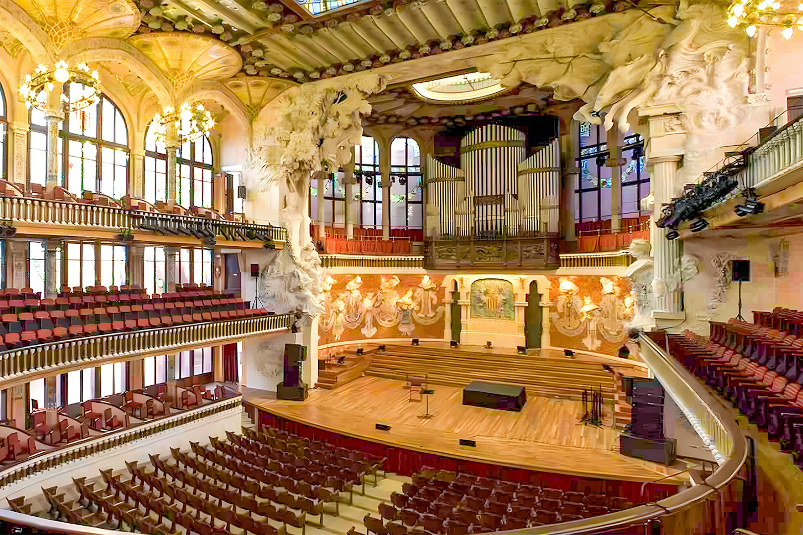 Palau de La Música Catalana interior, venue for Gran Gala Flamenco Show in Barcelona.