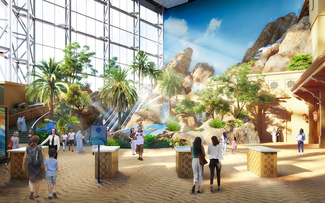 Visitors exploring indoor tropical landscape at SeaWorld Abu Dhabi, part of combo National Aquarium tickets.
