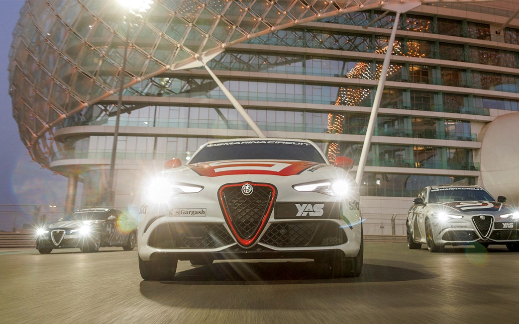 Alfa Romeo Giulia Quadrifoglio racing at Yas Marina Circuit, Abu Dhabi.