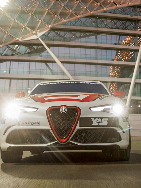 Alfa Romeo Giulia Quadrifoglio racing at Yas Marina Circuit, Abu Dhabi.