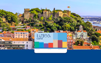 Lisbon skyline with São Jorge Castle and Lisboa Card in foreground.