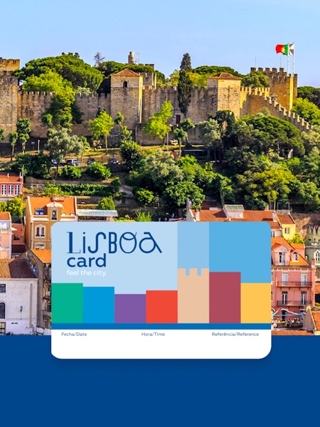 Lisbon skyline with São Jorge Castle and Lisboa Card in foreground.