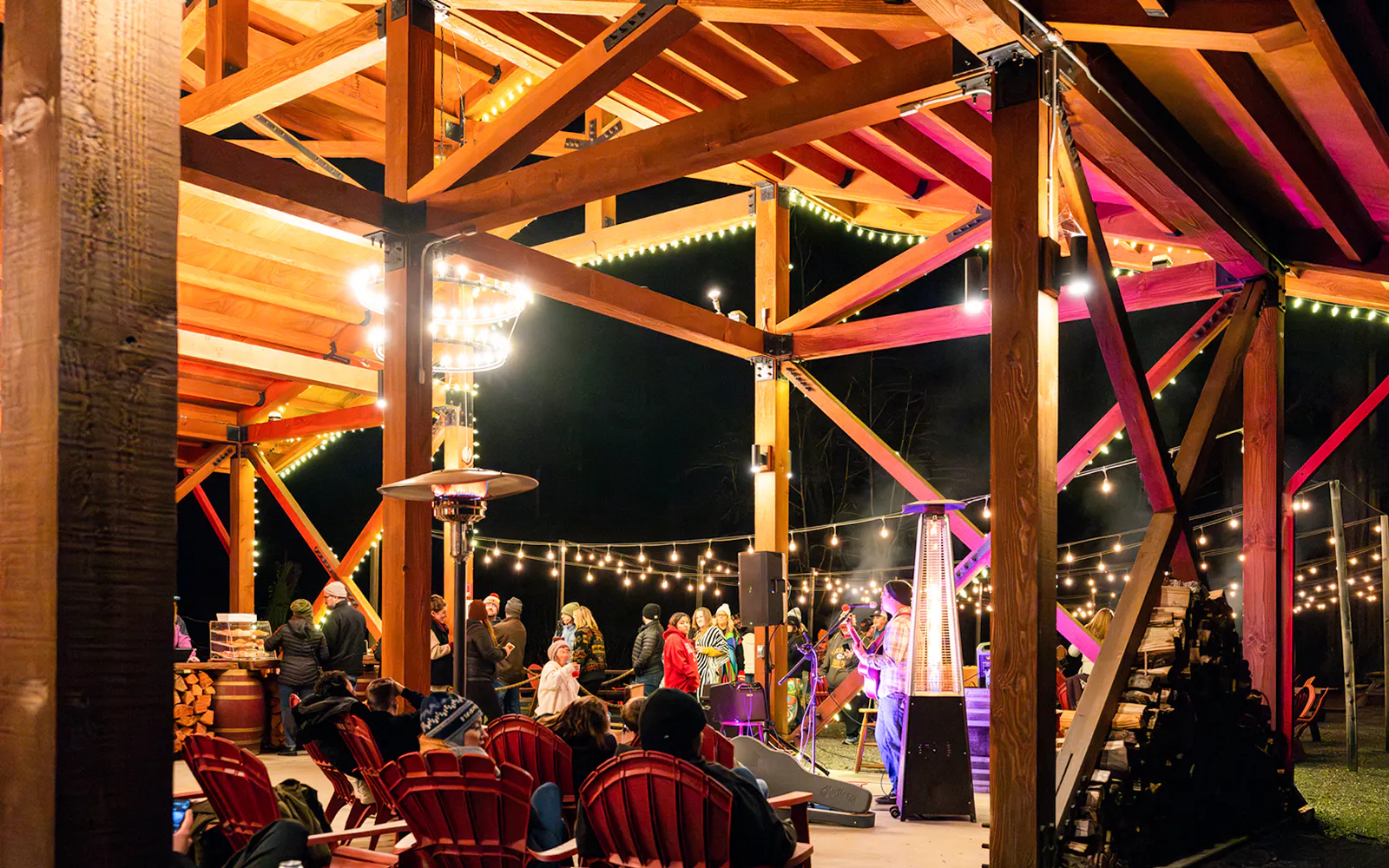 Outdoor evening gathering with live music at Glen Blair Bar, San Francisco.