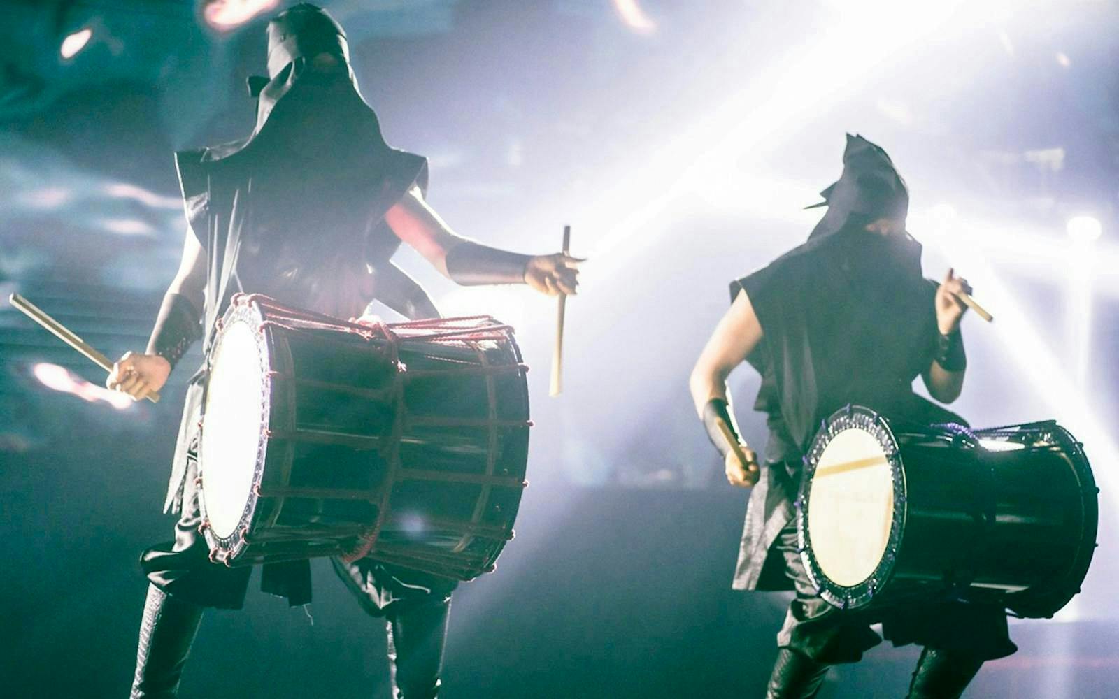 Drummers performing at Ninja & Kabuki Live Show in Shinjuku.