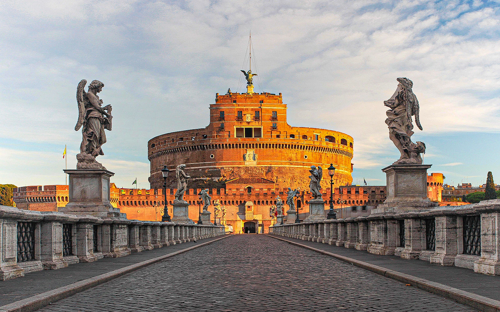 Castel Sant'Angelo with angel statues on Ponte Sant'Angelo, Rome.