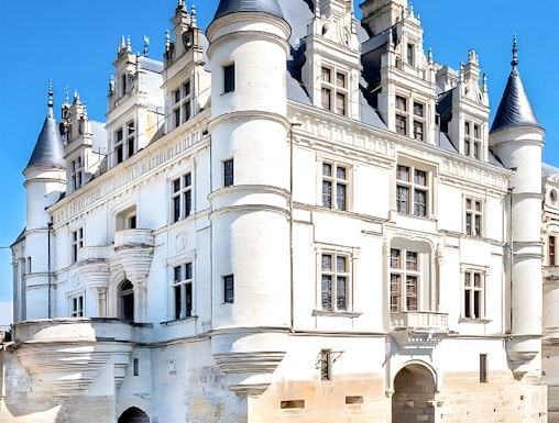 Château de Chenonceau in Loire Valley, France, with its reflection on the river.