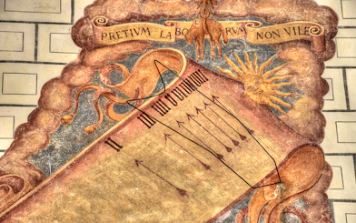 Sundial fresco detail at Ambras Castle, Innsbruck.