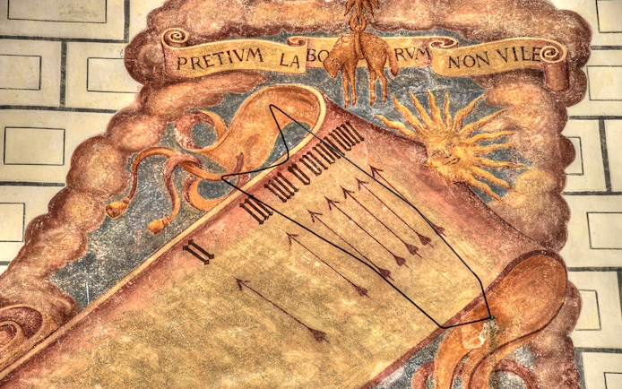Sundial fresco detail at Ambras Castle, Innsbruck.