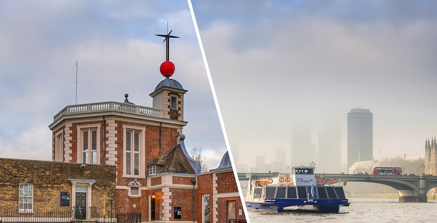 Royal Observatory and sightseeing cruise on the Thames River in London.