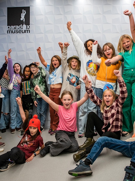 Children celebrating at Paradox Museum in Stockholm.