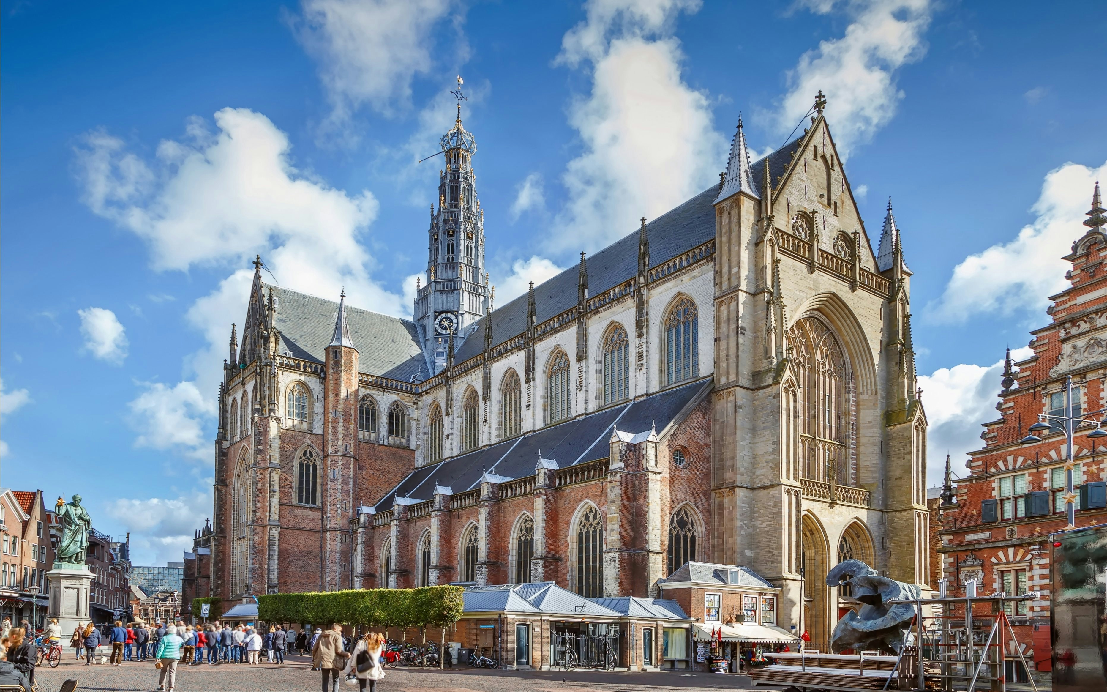 St. Bavo’s Church in Haarlem, Netherlands, with people in the square.