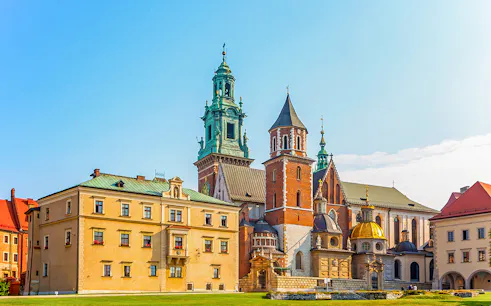 Wawel Cathedral with its towers and domes in Krakow, Poland.