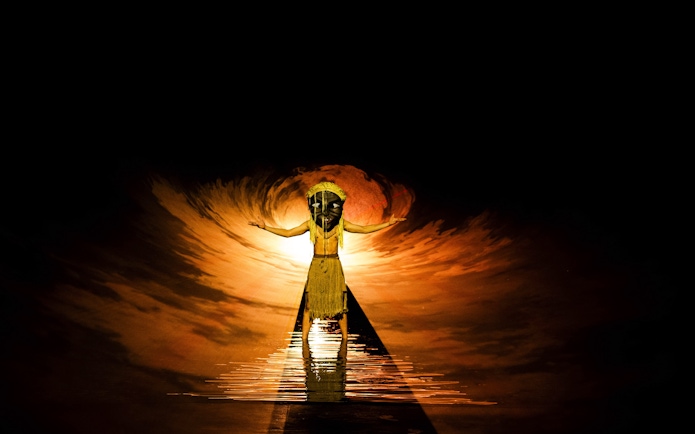 Performer in traditional attire on stage at The Legacy of a Generation Show.
