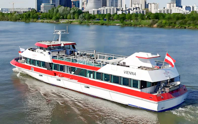 MS Vienna passenger ship cruising on the Danube River in Vienna, Austria.