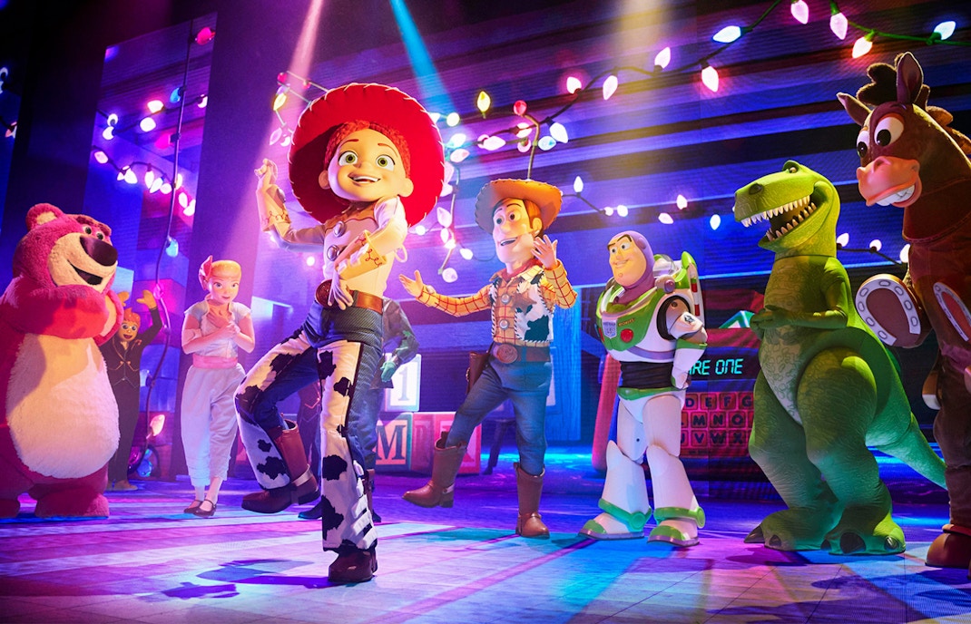 Pixar characters perform on stage in "TOGETHER: a Pixar Musical Adventure.