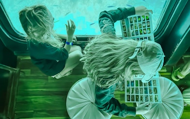 Woman identifying fish using a book on Royal Seascope Submarine, Hurghada.