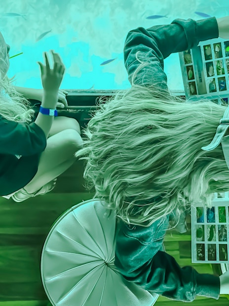 Woman identifying fish using a book on Royal Seascope Submarine, Hurghada.