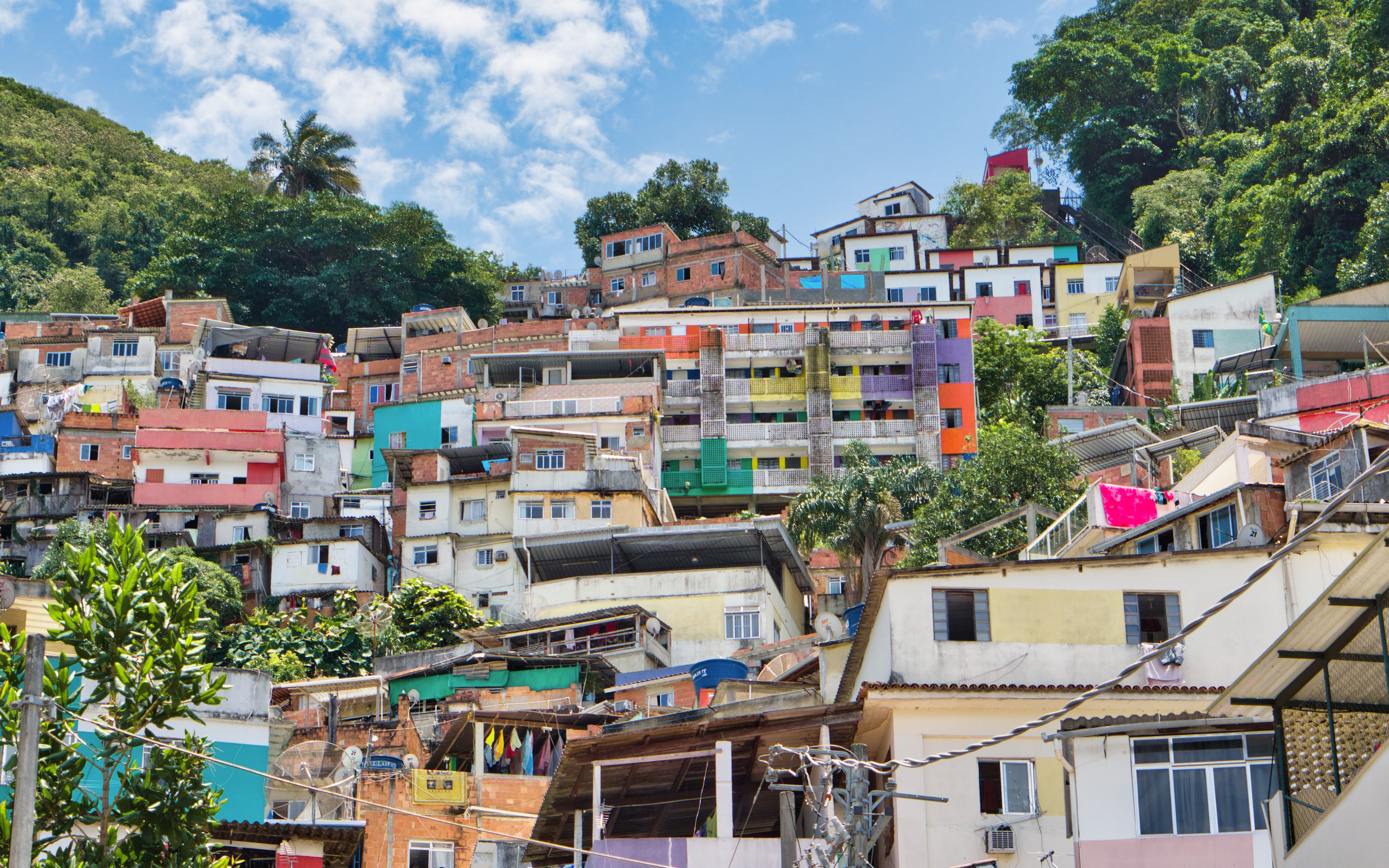 Colorful houses and facades in Santa Marta favela, Rio de Janeiro, Brazil.