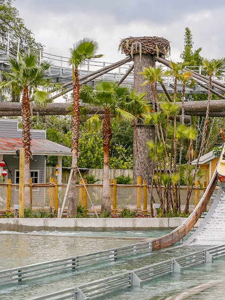 People enjoying a log flume ride at an Orlando theme park, part of the Orlando Explorer Pass.