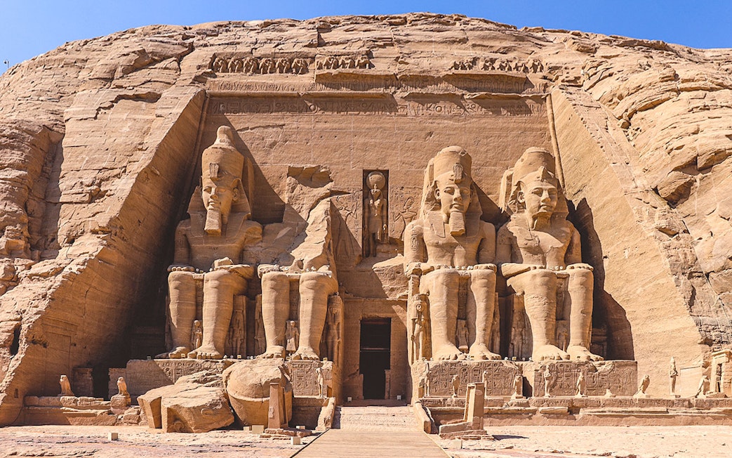 Abu Simbel Temples with colossal statues of Ramses II in Egypt.