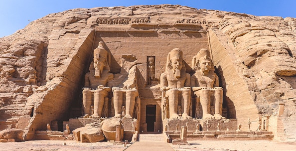 Abu Simbel Temples with colossal statues of Ramses II in Egypt.