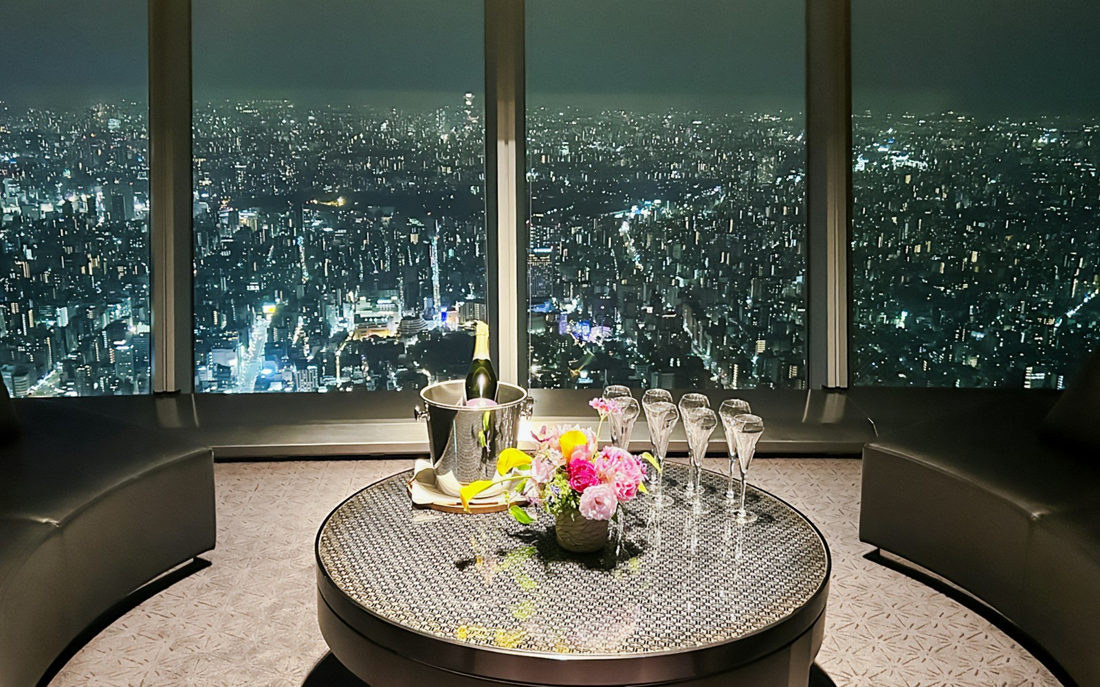 Tokyo skyline view from Sky Restaurant 634 during Grand Room Luxe Dinner.