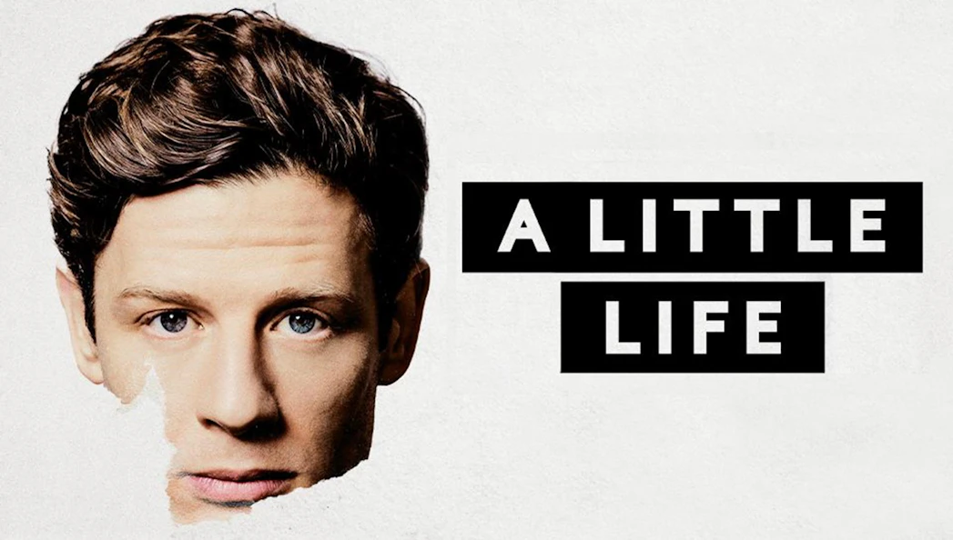 Half of a man's face with "A Little Life" text on a white background.