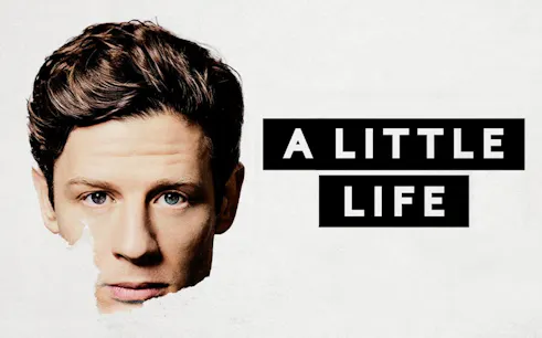 Half of a man's face with "A Little Life" text on a white background.