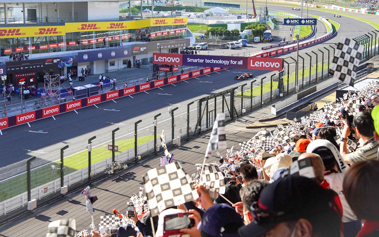 Crowd cheering at Formula 1 Japanese Grand Prix 2025, Suzuka Circuit.