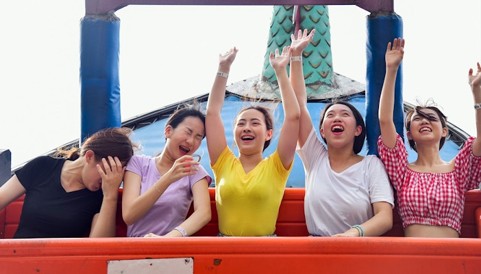 Water slides and pools at Siam Amazing Park, Bangkok, Thailand.