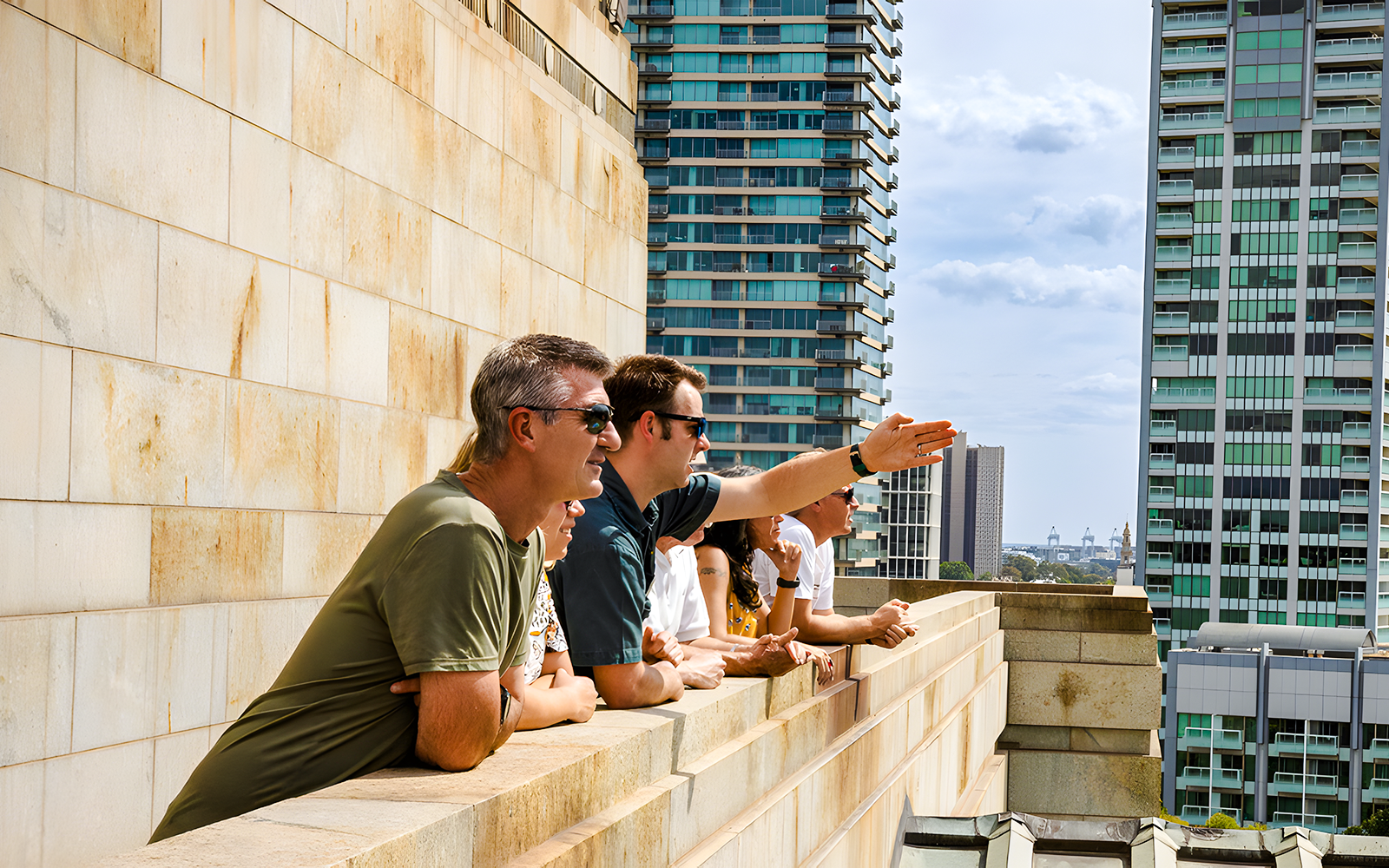 Visitors enjoying the view from the Shrine of Remembrance in Melbourne.