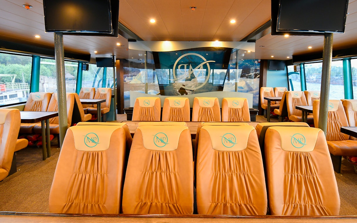 Interior seating area of boat for Perito Moreno, Spegazzini & Upsala tour.