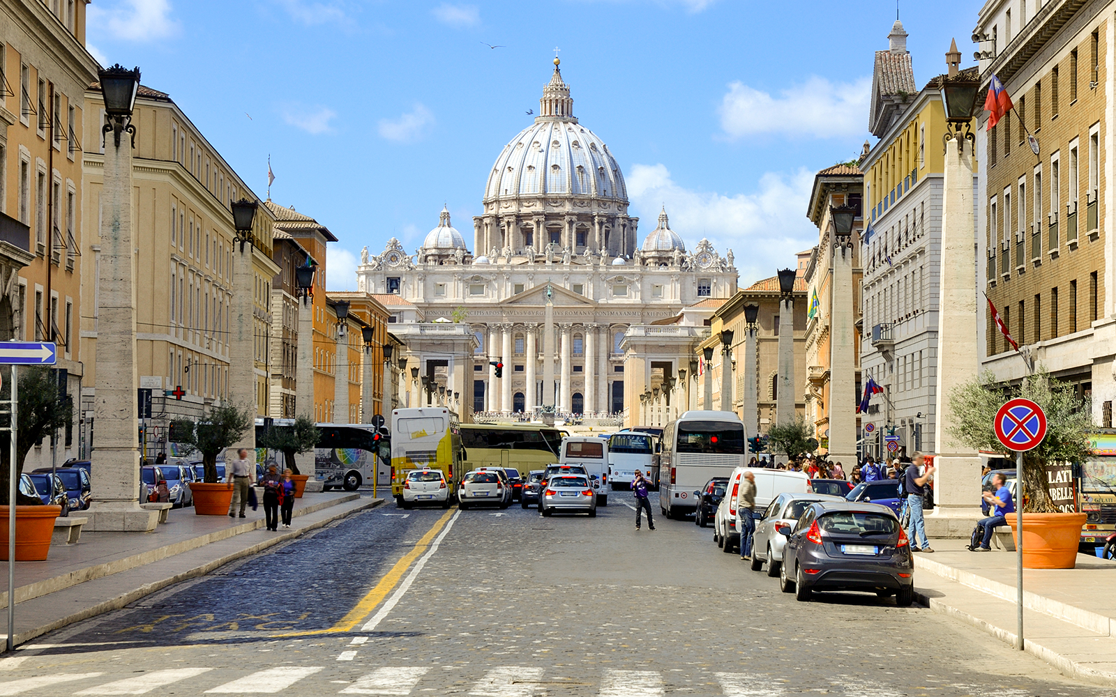 Driving towards St. Peter's Basilica in Rome, Italy.