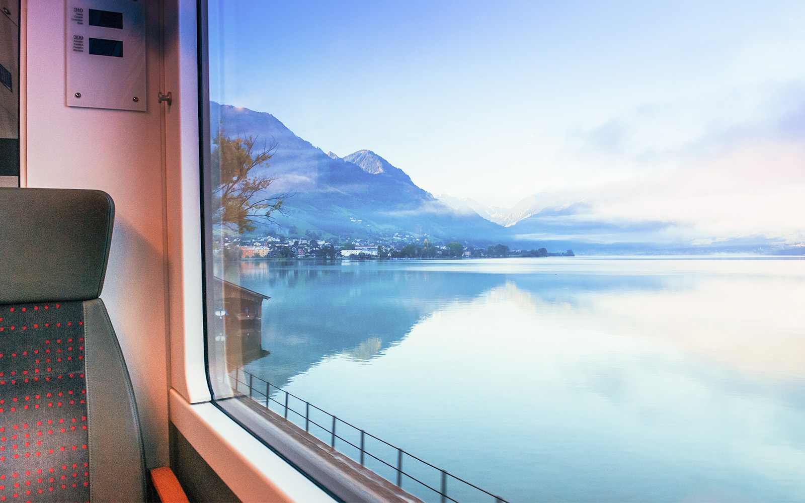 Panoramic view with glass windows on Bernina Train.