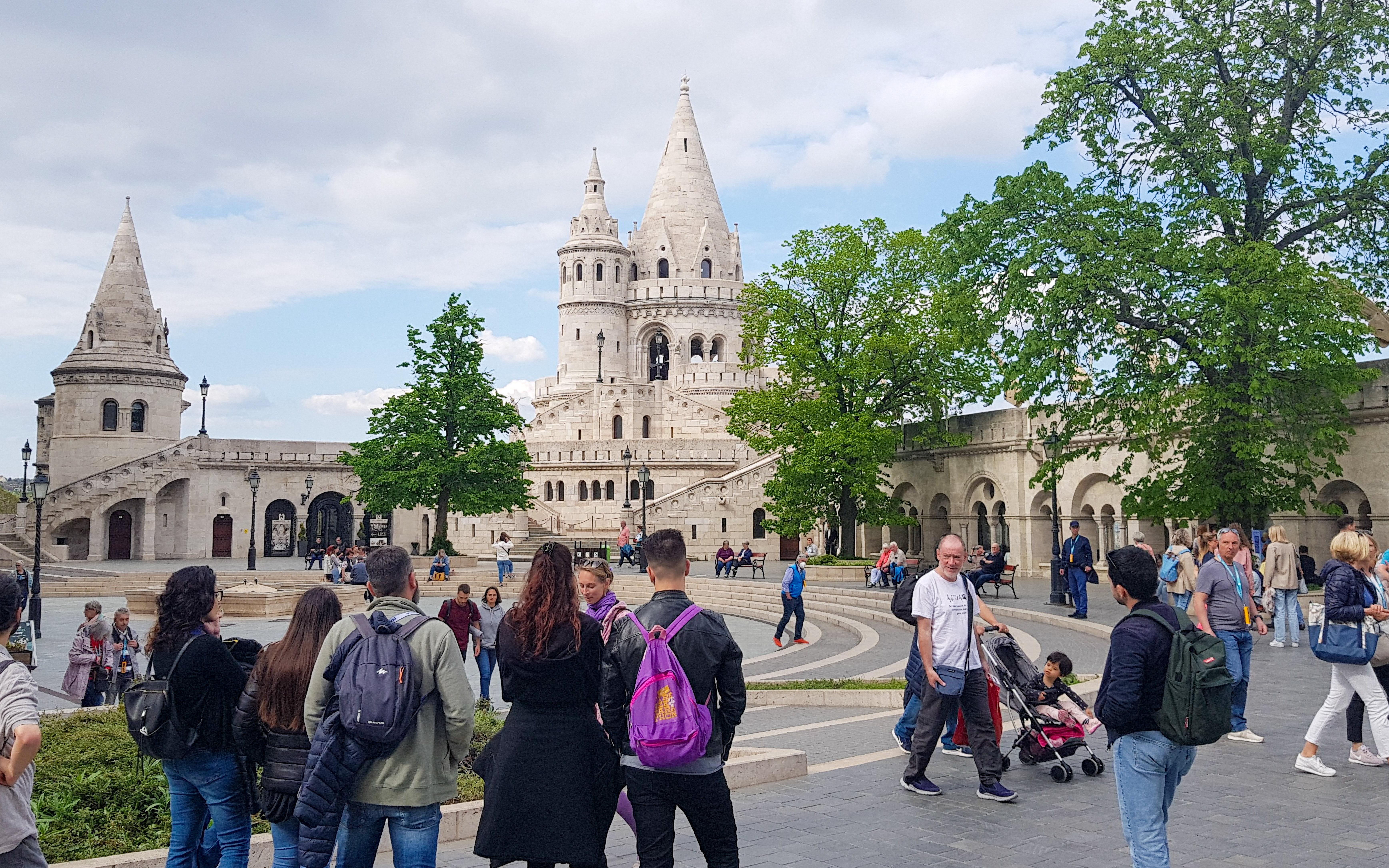 Visitors exploring Fisherman's Bastion in Budapest during the Buda tour.