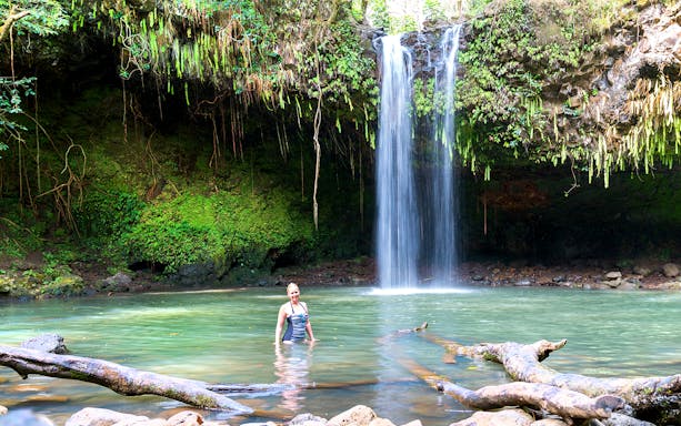 Waterfall and pool on the Premium Road to Hana tour, Maui, Hawaii.