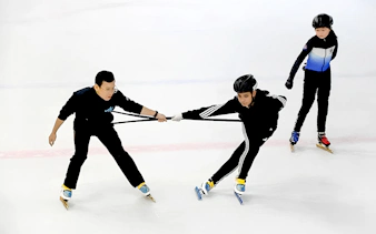 Ice skaters practicing at Blue Ice Snow Park, Pavilion Bukit Jalil.