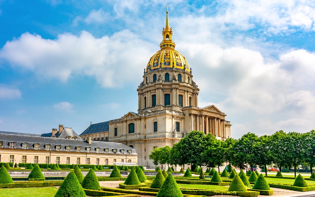 Les Invalides dome and gardens in Paris, France.