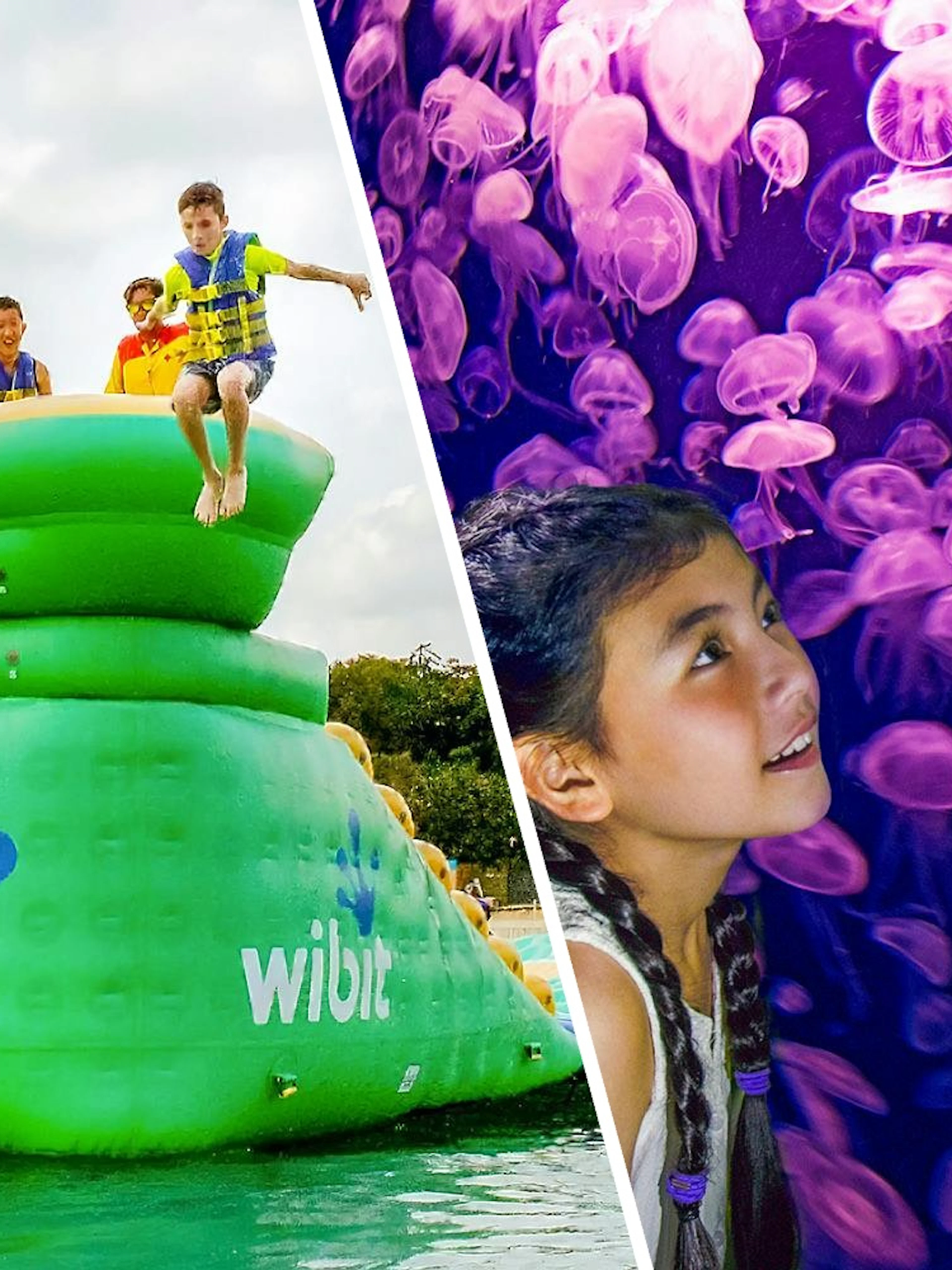Participants on inflatable obstacle course at HydroDash Singapore.