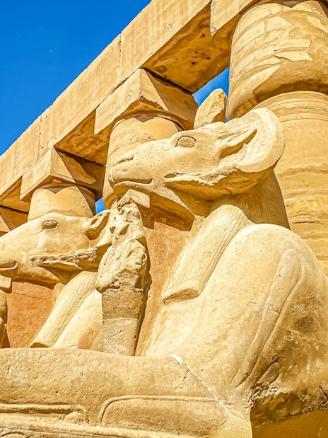Ram-headed sphinxes at Karnak Temple, Luxor, Egypt.